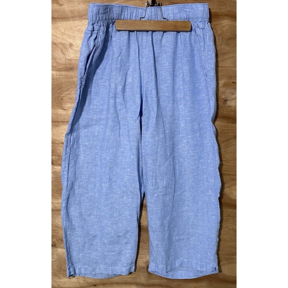 Cynthia Rowley 100% Linen Beach Pants Size L Blue  Coastal Wide Leg Chambray